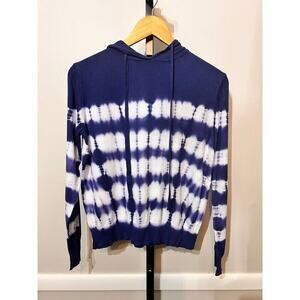 Aqua Sweater Hooded Pullover Long Sleeves Tie Dye Knit Blue White Womens M NWT